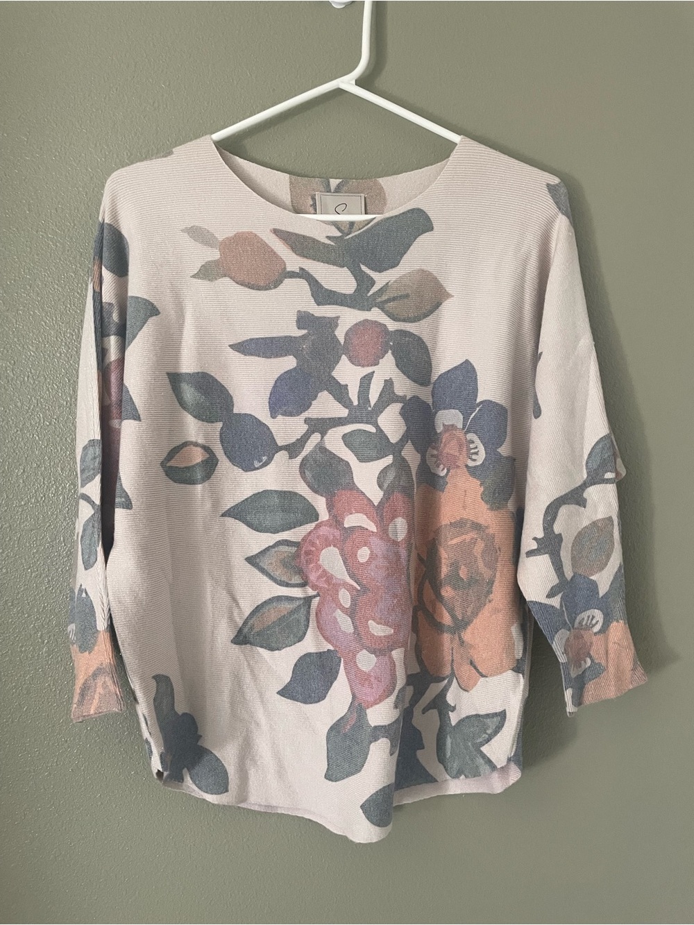 Sioni Crew Neck Dolman Sleeve Floral Pullover Sweater Size S